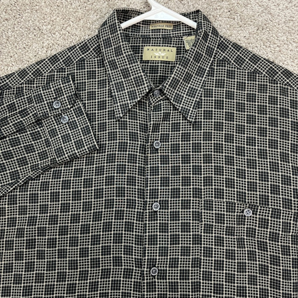 Natural Issue‎ Men's Black White Shirt L Geometric Check Plaid Long Sleeve EUC